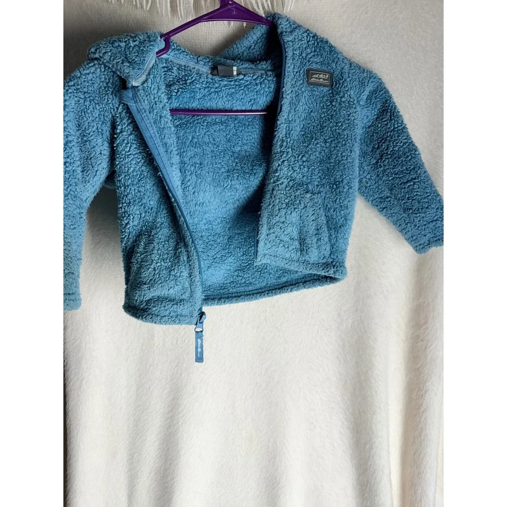 Eddie Bauer Kids Blue Sherpa Fleece Full Zip Hooded Jacket Bear Ears Size 12M